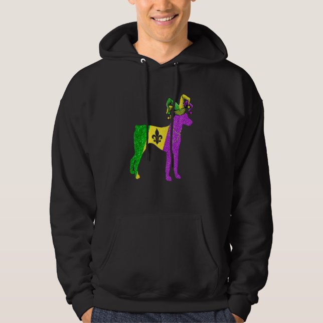 Funny Mardi Gras Doberman Dog Mardi Gras Hat Beads Hoodie (Framsida)