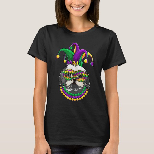 Funny Mardi Gras Dog Apparel, Shih Tzu Dog Mom Dad T Shirt (Framsida)