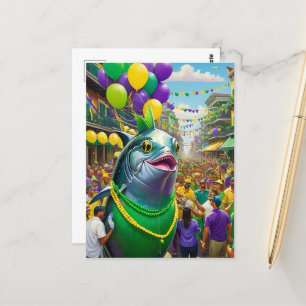 Funny Mardi Gras Fish Vykort