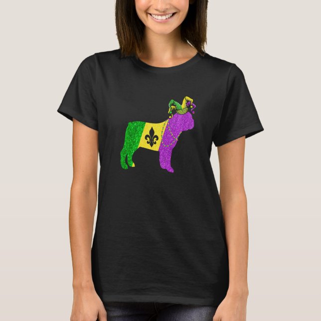 Funny Mardi Gras French Bulldog Dog Mardi Gras Hat T Shirt (Framsida)