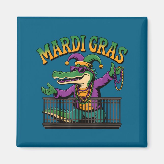 Funny Mardi Gras Gator New Orleans Party Squad Bea Magnet (Framsidan)