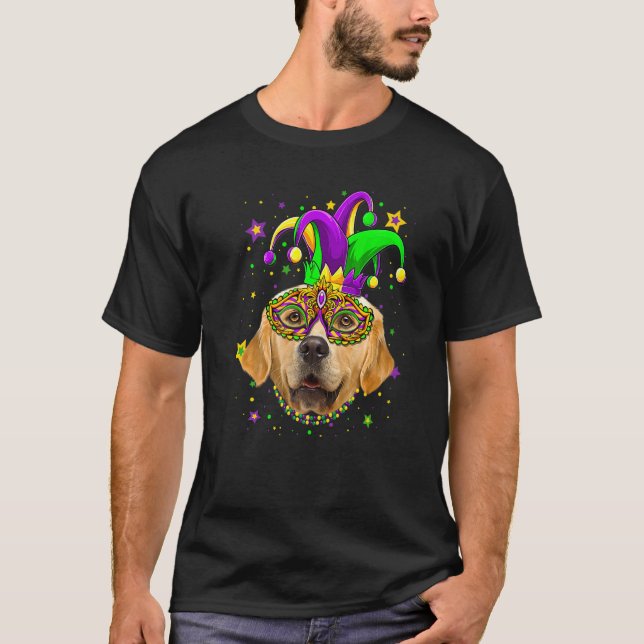 Funny Mardi Gras Golden Retriever Dog Beads Mask M T Shirt (Framsida)