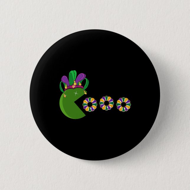 Funny Mardi Gras Hat Eating Kung Cakes - Mardi Gra Knapp (Framsida)