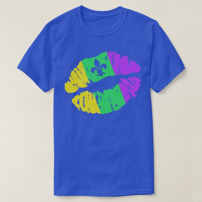 Funny Mardi Gras kysser läppar med loppur de lis T Shirt (Design framsida)