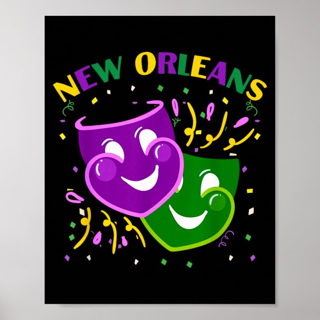 Funny Mardi Gras Mask Louisiana New Orleans Carniv Poster (Framsidan)