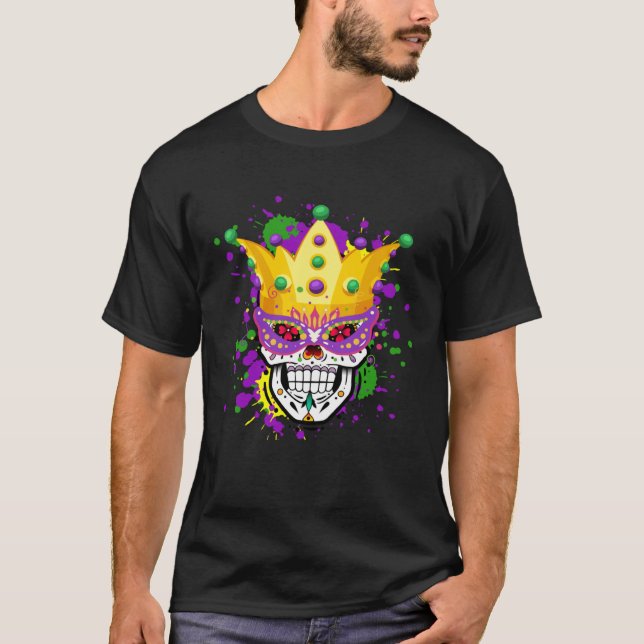 Funny Mardi Gras Mask Party Apparel Men Women Kids T Shirt (Framsida)
