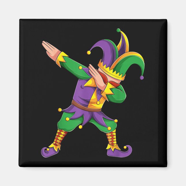 Funny Mardi Gras Outfit Dabbing Jester New Orleans Magnet (Framsidan)