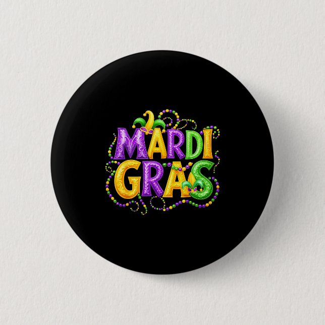 Funny Mardi Gras Parade Jester Hat Beads Men Women Knapp (Framsida)
