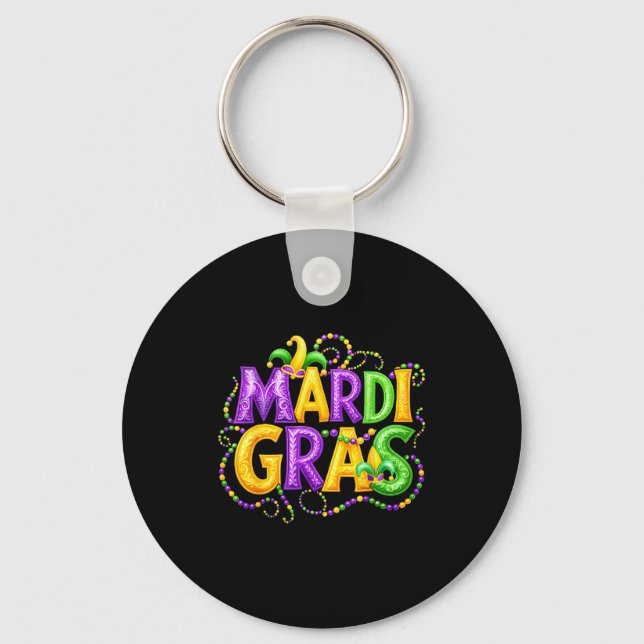 Funny Mardi Gras Parade Jester Hat Beads Men Women Nyckelring (Framsida)