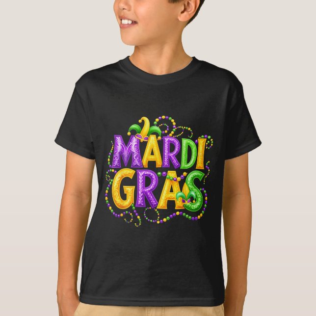 Funny Mardi Gras Parade Jester Hat Beads Men Women T Shirt (Framsida)