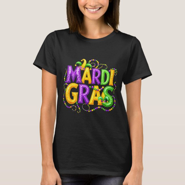 Funny Mardi Gras Parade Jester Hat Beads Men Women T Shirt (Framsida)