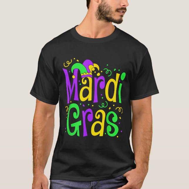 Funny Mardi Gras Parade Outfit Jester Hat Men Wome T Shirt (Framsida)