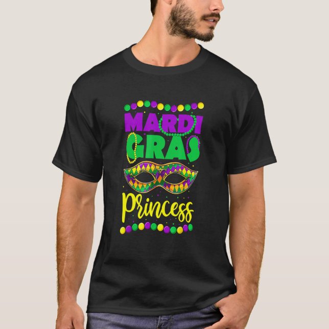 Funny Mardi Gras Princess Mask Beads Shirt, Kids G T Shirt (Framsida)