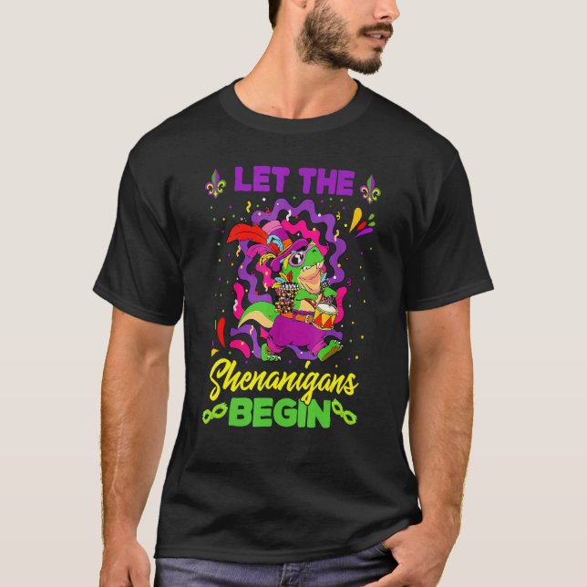 Funny Mardi Gras Rex Dinosaur Colorful T Shirt (Framsida)