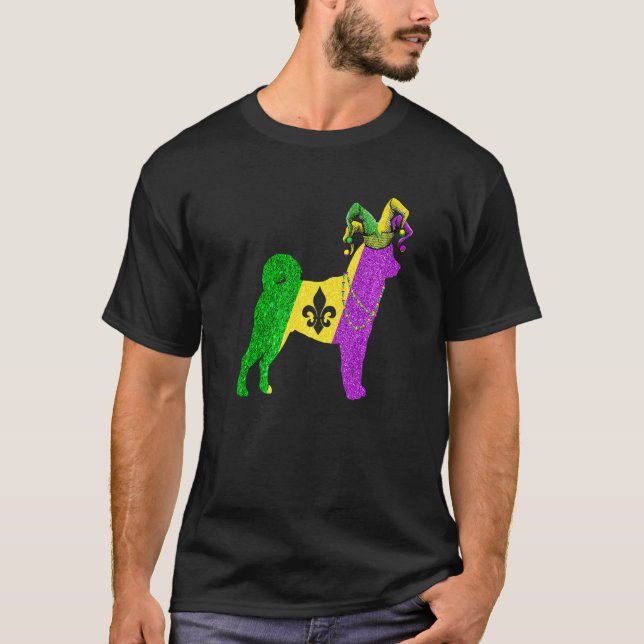 Funny Mardi Gras Shiba Inu Dog Mardi Gras Hat Bead T Shirt (Framsida)