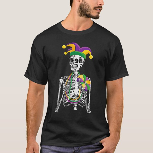 Funny Mardi Gras Skeleton Carnival Party Jester Ha T Shirt (Framsida)