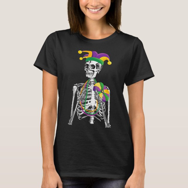 Funny Mardi Gras Skeleton Carnival Party Jester Ha T Shirt (Framsida)