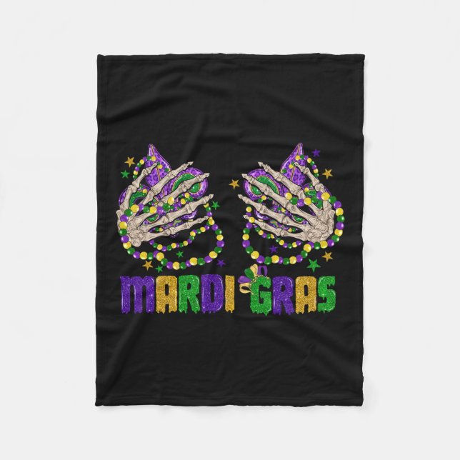 Funny Mardi Gras Skeleton Händer med Pärlor och fi Fleecefilt (Framsidan)