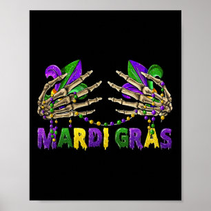 Funny Mardi Gras Skeleton Händer Poster