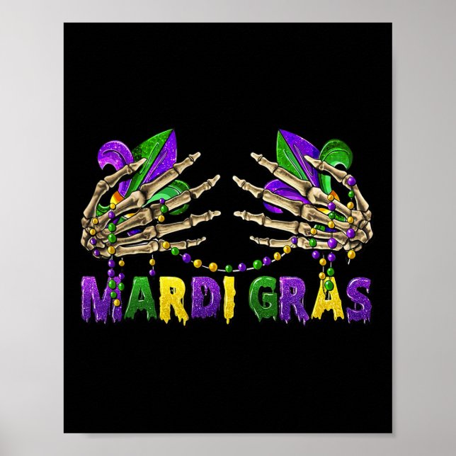 Funny Mardi Gras Skeleton Händer Poster (Framsidan)
