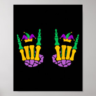Funny Mardi Gras Skeleton Händer Sten på Djävulen Poster