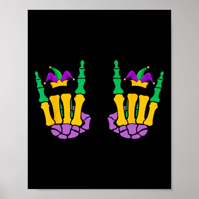 Funny Mardi Gras Skeleton Händer Sten på Djävulen  Poster (Framsidan)