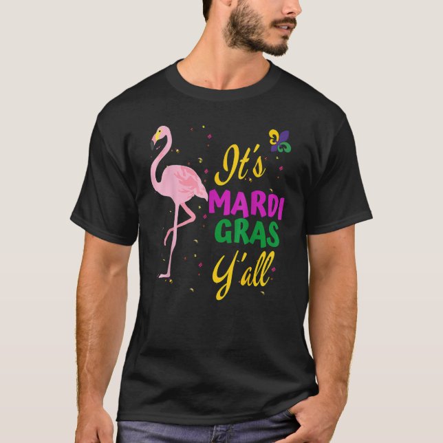 Funny Mardi Gras Y'anll Flamingo New Orleans Festi T Shirt (Framsida)
