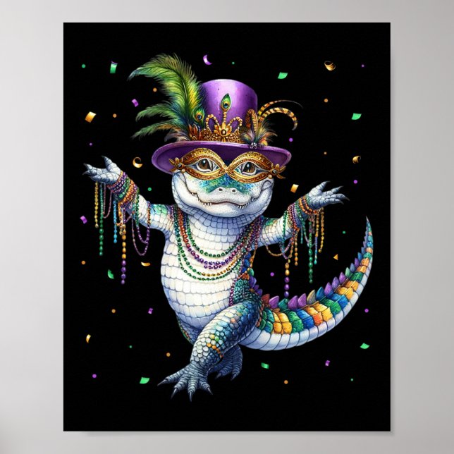 Funny Mardigator Mardi Gras Alligator Dancing Carn Poster (Framsidan)