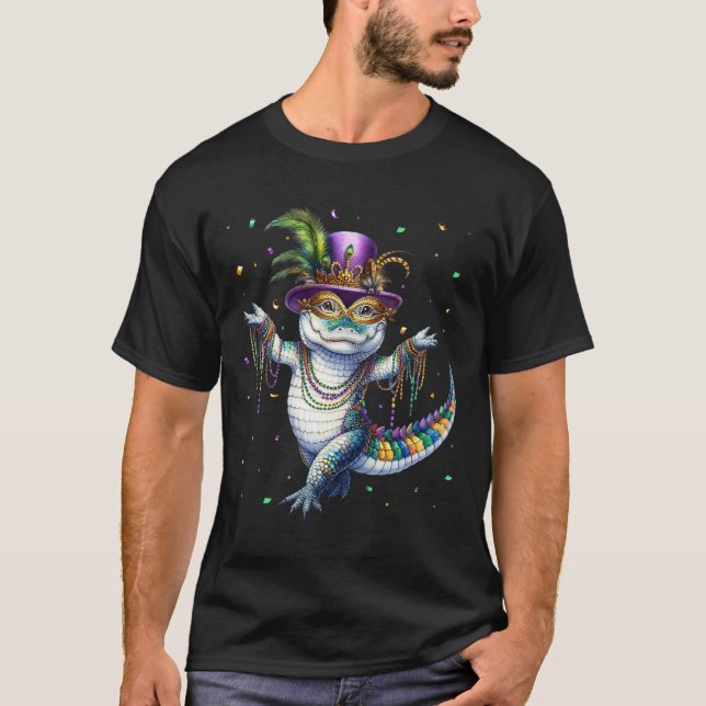 Funny Mardigator Mardi Gras Alligator Dancing Carn T Shirt (Framsida)