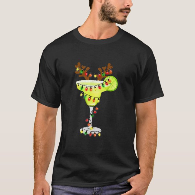 Funny Margarita Reindeer Matching jul T Shirt (Framsida)