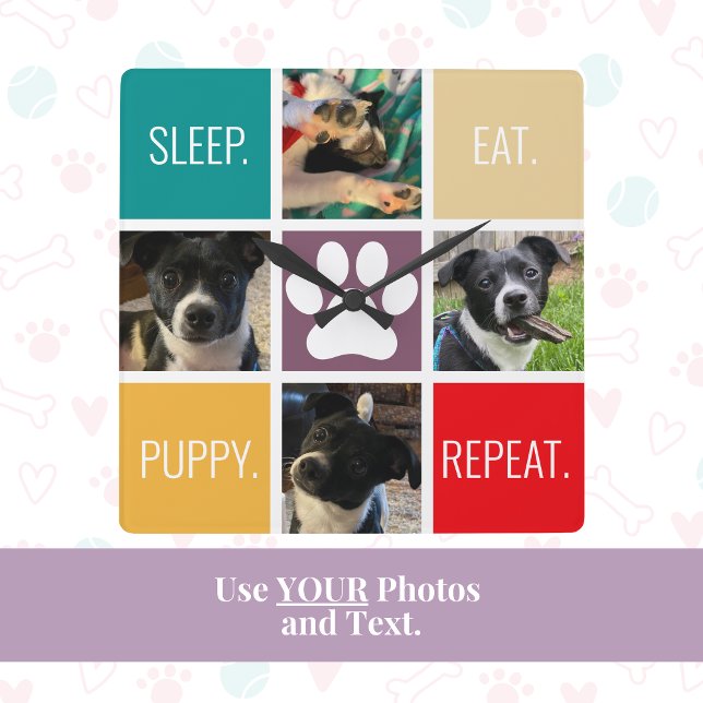Funny marijuant viloläge Upprepa doggen Lover-färg Fyrkantig Klocka (This dog mom custom photo and text clock is a cute, practical and unique gift for Mother's Day!)