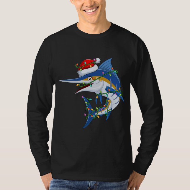 Funny Marlin Fish Älskare Julafton Santa Hat Marli T Shirt (Framsida)
