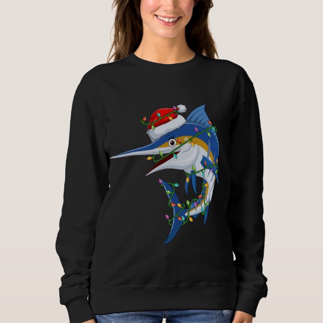 Funny Marlin Fish Älskare Julafton Santa Hat Marli T Shirt (Framsida)