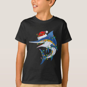 Funny Marlin Fish Älskare Julafton Santa Hat Marli T Shirt