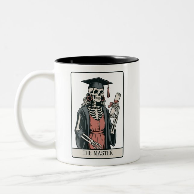 Funny Master Graduation Gift Skeleton Graduate  Två-Tonad Mugg (Vänster)