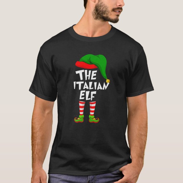 Funny Matching Family Christmas The Italian Elf T Shirt (Framsida)