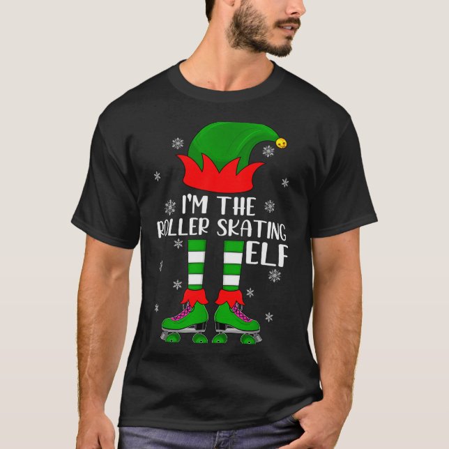 Funny Matching Group The Roller Skating Elf Christ T Shirt (Framsida)