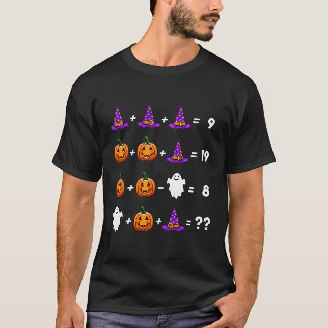 Funny Math Equation Pumpkin Hat Ghost Halloween T Shirt (Framsida)