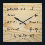 Funny Math Geek Fyrkantig Klocka<br><div class="desc">Math Genius all Clock.  Funny pop quiz clock featuring a Faux wood grain pattern printed onto plastic. 

 Custom color request accepted.  Click the contact link above to send me a message. elpgeek</div>