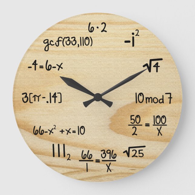 Funny Math Geek - "wood grain" Stor Klocka (Framsida)