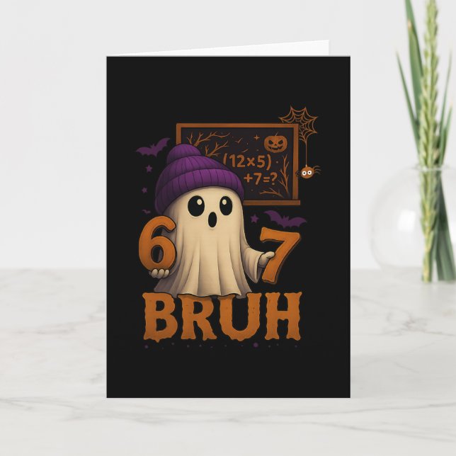 Funny Math Ghost 67 Bruh Halloween Meme Teacher Eq Kort (Framsida)