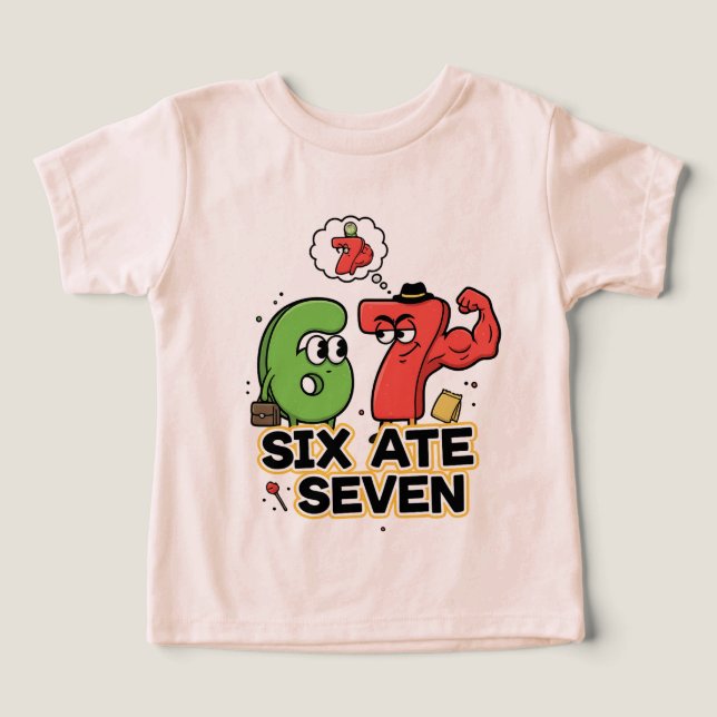 Funny Math Joke "Six Ate Seven" Tecknad Design T Shirt (Design Framsida)