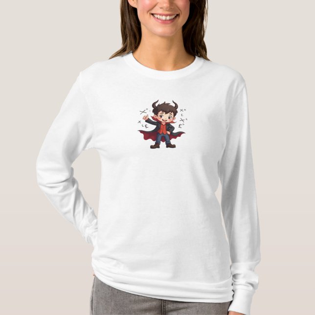 Funny Math Teacher Tecknad - Devilish Educator T Shirt (Framsida)