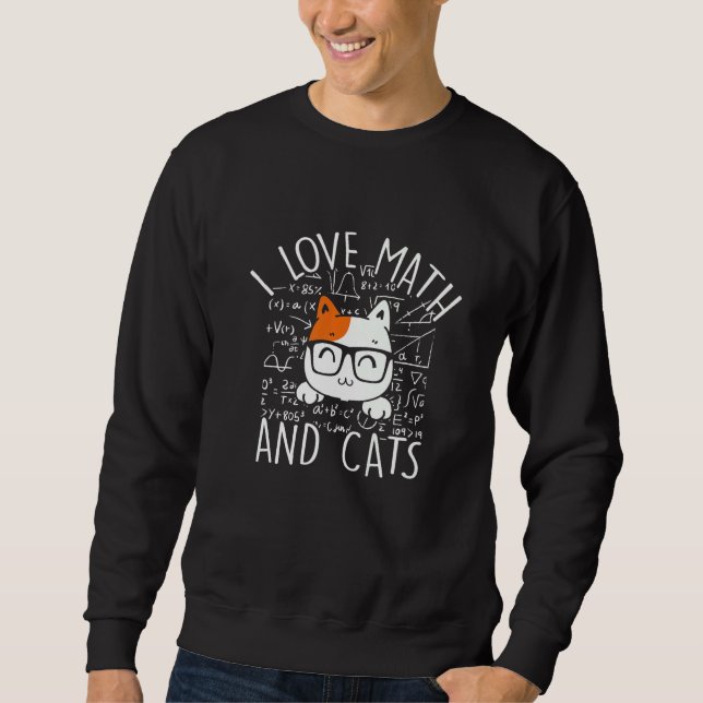 Funny Math Tees I Kärlek Math and Cats Lång Ärmad Tröja (Framsida)
