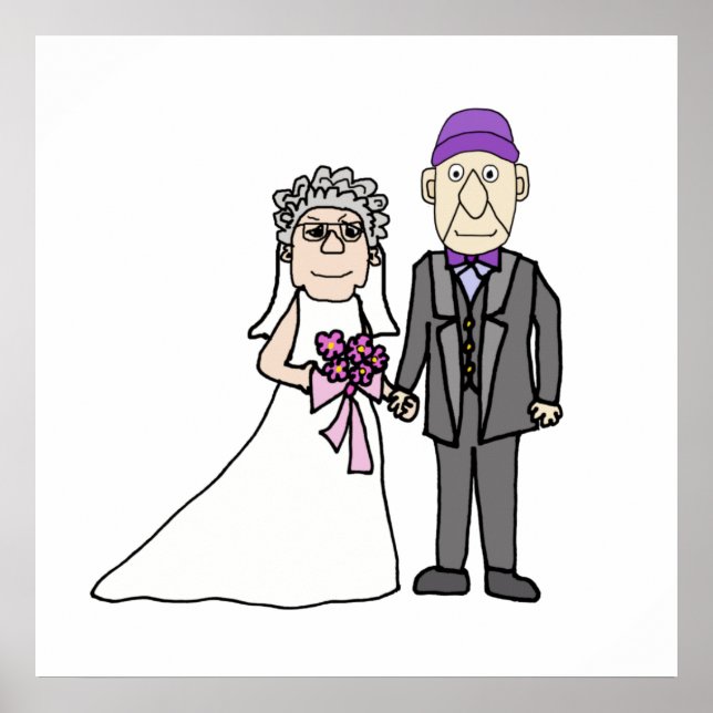 Funny Mature Bride and Groom Bröllop Seniors Poster (Framsidan)