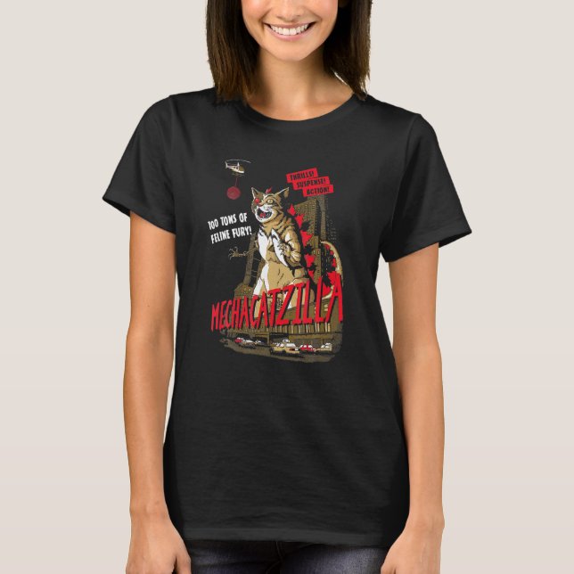 Funny Mecha Catzilla Cat Costume Halloween T Shirt (Framsida)