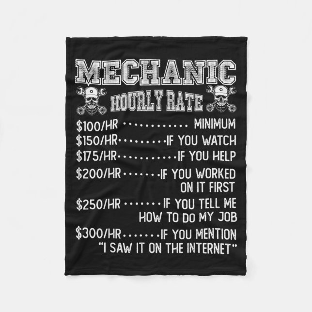 Funny Mechanic Hourly Rate Joke Design  Fleecefilt (Framsidan)