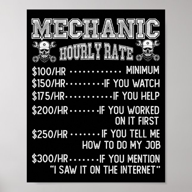 Funny Mechanic Hourly Rate Joke Design  Poster (Framsidan)