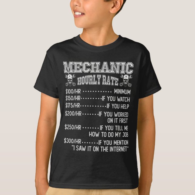 Funny Mechanic Hourly Rate Joke Design  T Shirt (Framsida)
