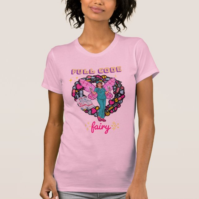 Funny Med SCrub "Fullt Code Fairy" Cute ER, RN Gif T Shirt (Framsida)